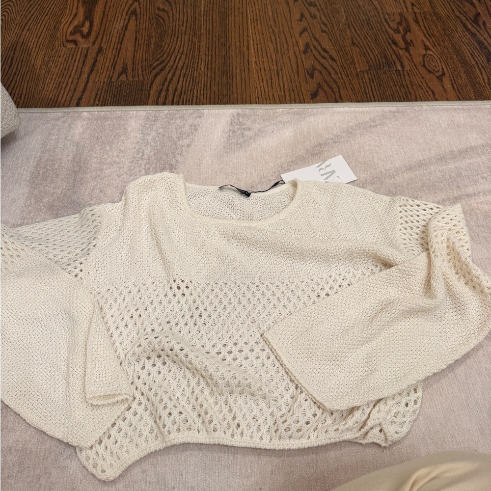 NWT Zara Cream Knit Sweater - Crew Neck 🆕